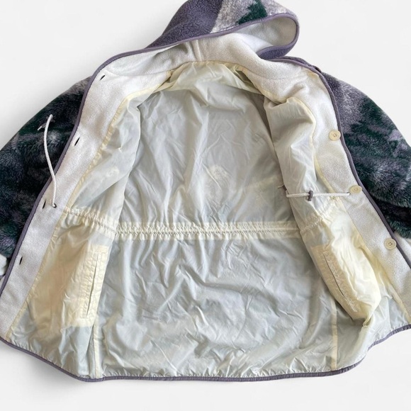 Vintage Basic Editions Fleece Hooded Jacket Forest Deer Cabin Woodland Green M - Picture 7 of 8